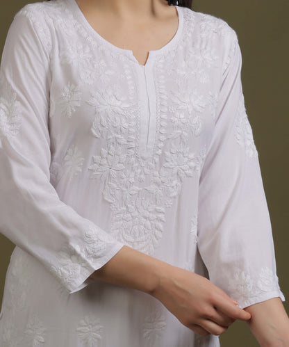 NEA Chikankari Handcrafted Rayon Palazzo Set - White