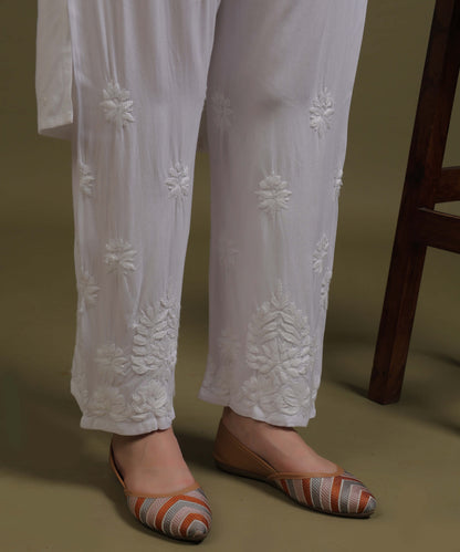 NEA Chikankari Handcrafted Rayon Palazzo Set - White
