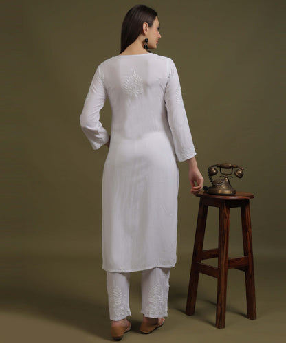 NEA Chikankari Handcrafted Rayon Palazzo Set - White