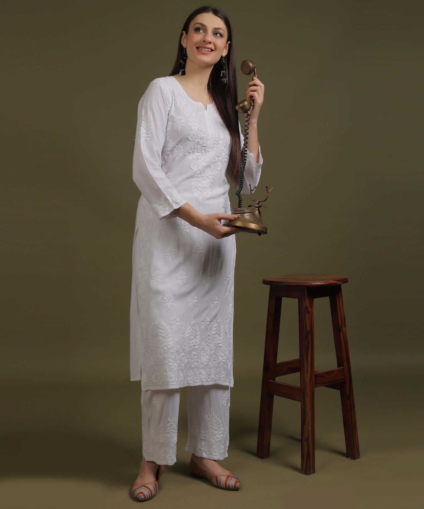 NEA Chikankari Handcrafted Rayon Palazzo Set - White