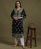 NEA Chikankari Black Cotton Kurti With Shaded Green Embroidery