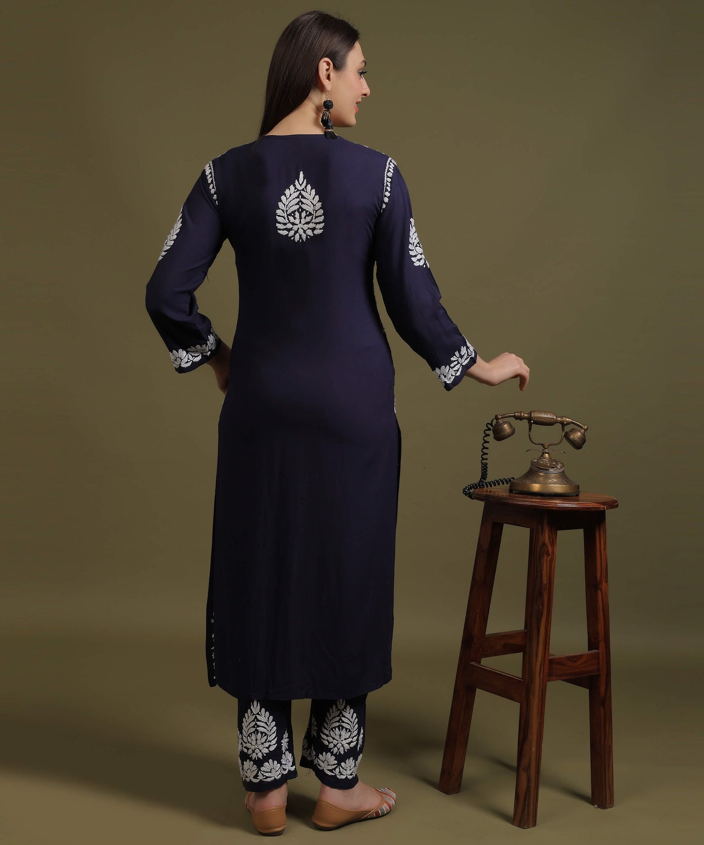 NEA Chikankari Handcrafted Rayon Palazzo Set - Navy Blue