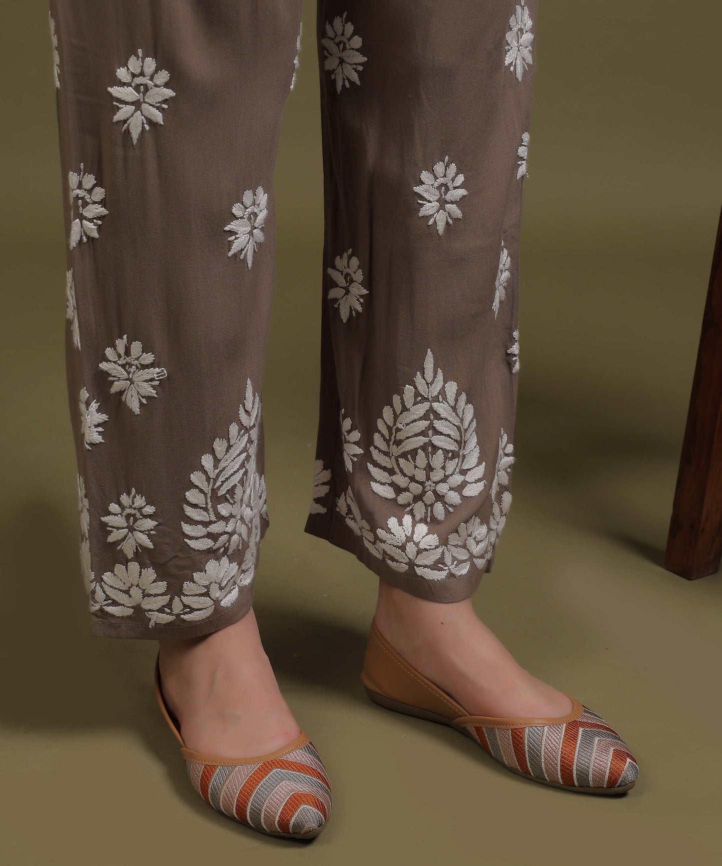 NEA Chikankari Handcrafted Rayon Palazzo Set - Grayish Brown