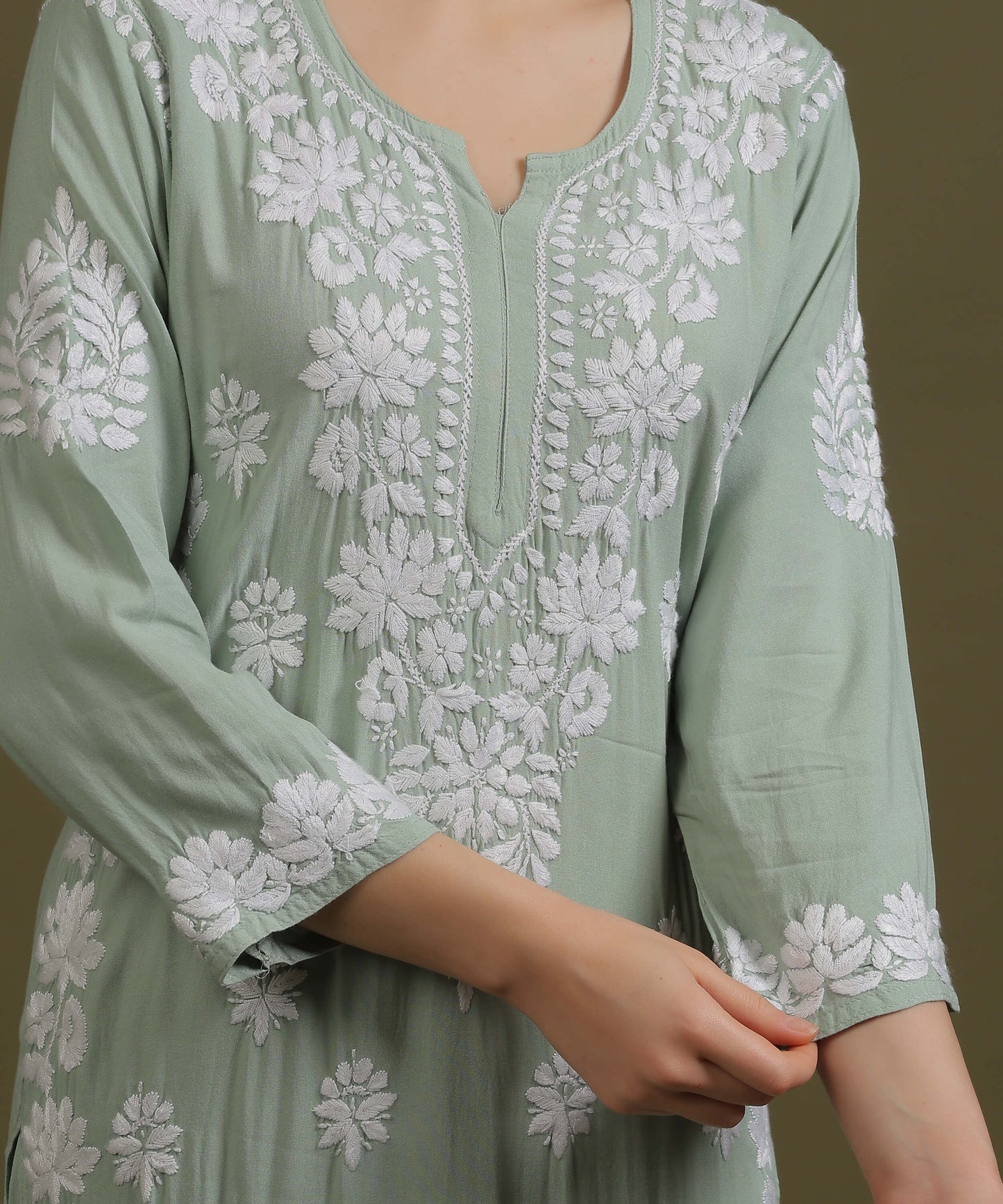 NEA Chikankari Handcrafted Rayon Palazzo Set - Ice Green
