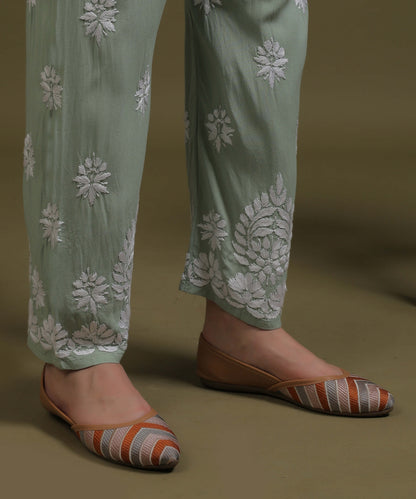 NEA Chikankari Handcrafted Rayon Palazzo Set - Ice Green