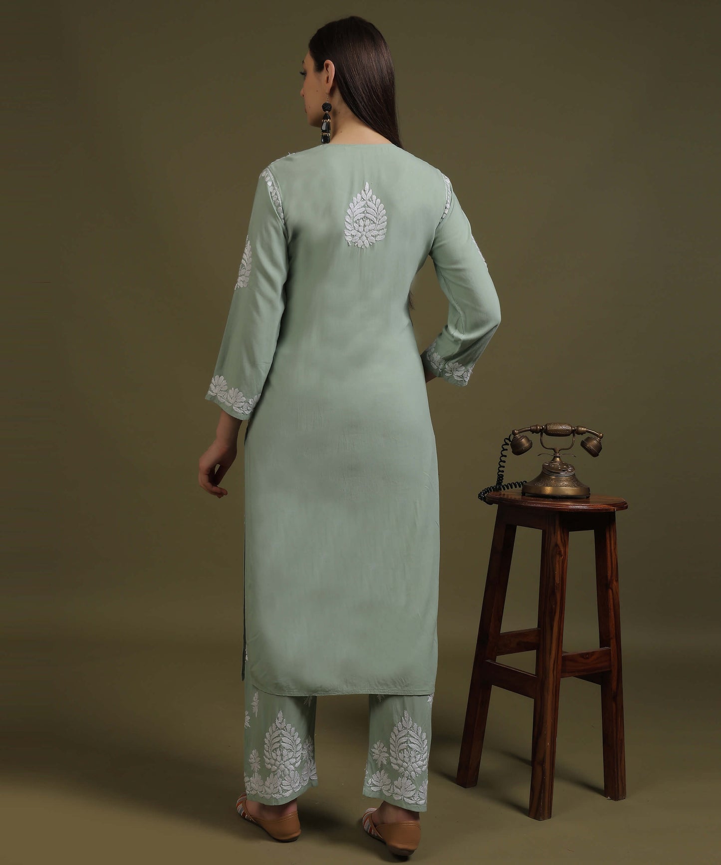 NEA Chikankari Handcrafted Rayon Palazzo Set - Ice Green