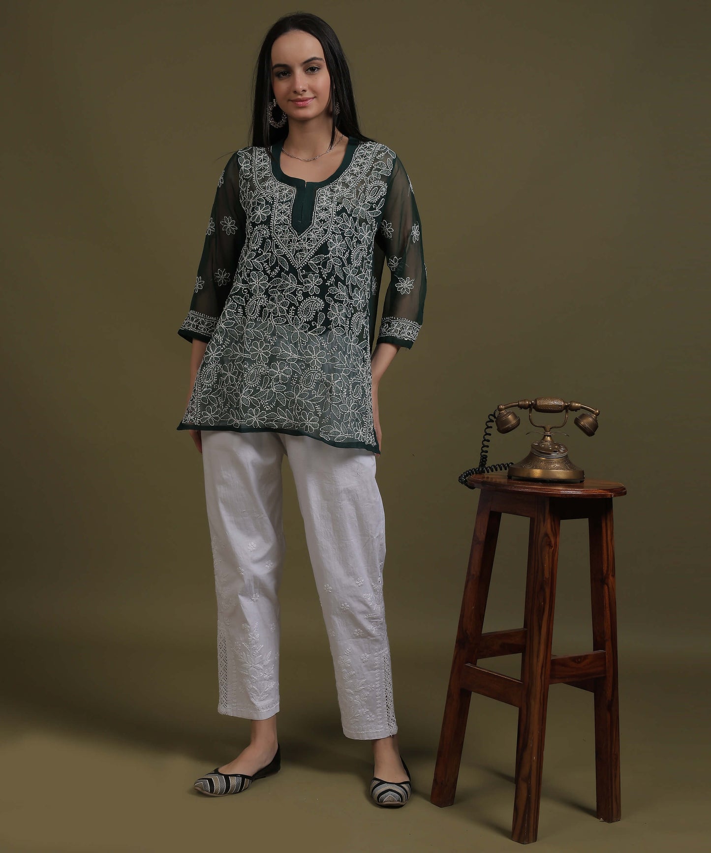 NEA Chikankari Black Georgette Short Kurti With White Embroidery