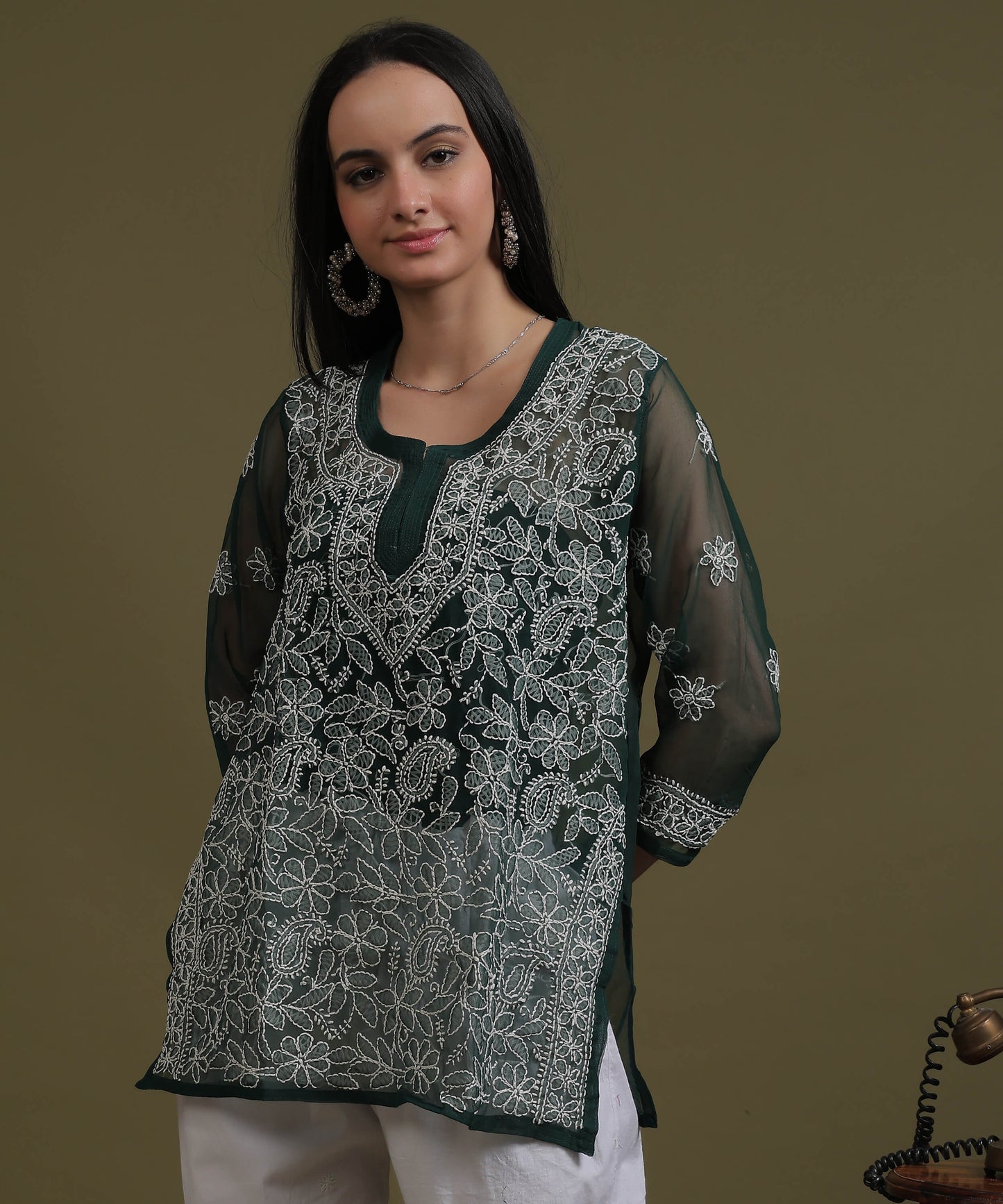 NEA Chikankari Black Georgette Short Kurti With White Embroidery