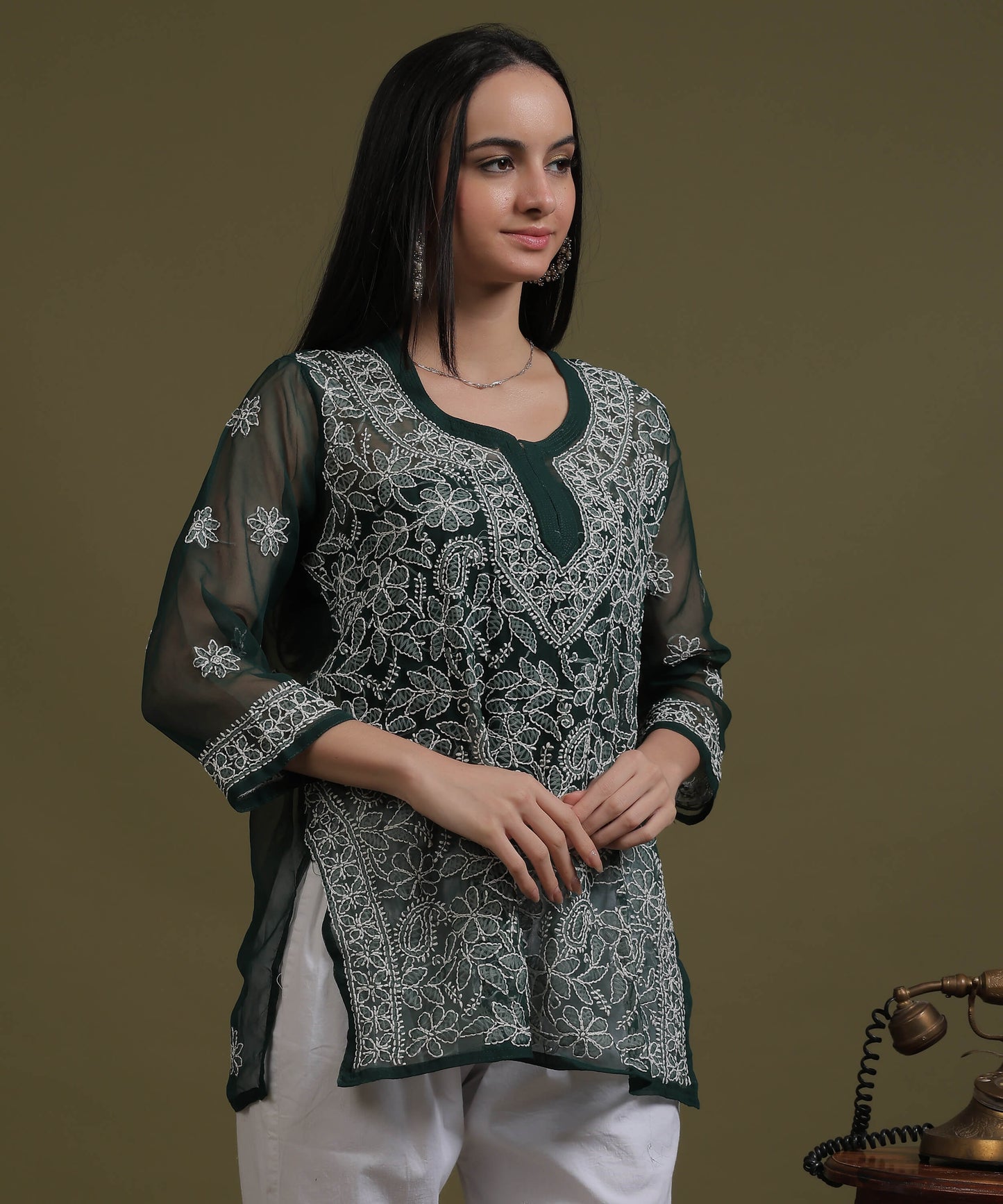 NEA Chikankari Black Georgette Short Kurti With White Embroidery