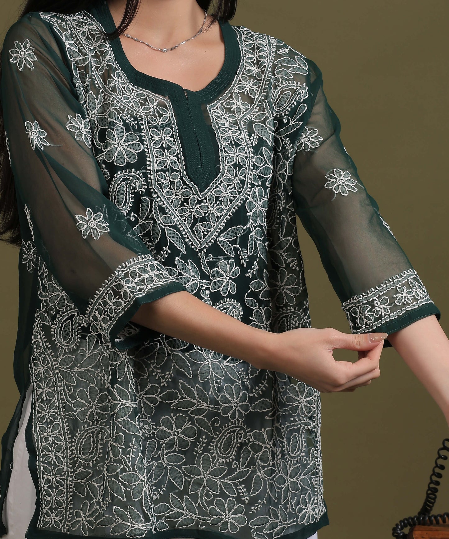 NEA Chikankari Black Georgette Short Kurti With White Embroidery