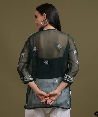 NEA Chikankari Black Georgette Short Kurti With White Embroidery