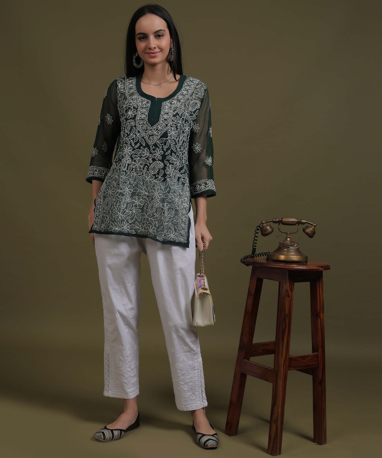 NEA Chikankari Black Georgette Short Kurti With White Embroidery