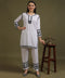 NEA Chikankari White Rayon Dua Co-ord Set With Black Embroidery