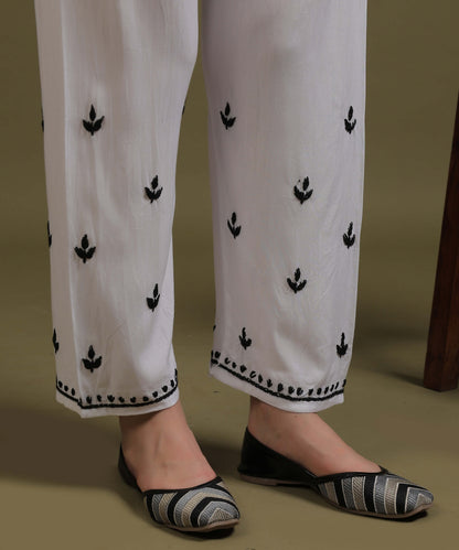 NEA Chikankari White Rayon Co-ord Set With Black Embroidery