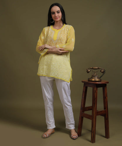 NEA Chikankari White Lycra Side Laces Cigerette Pant