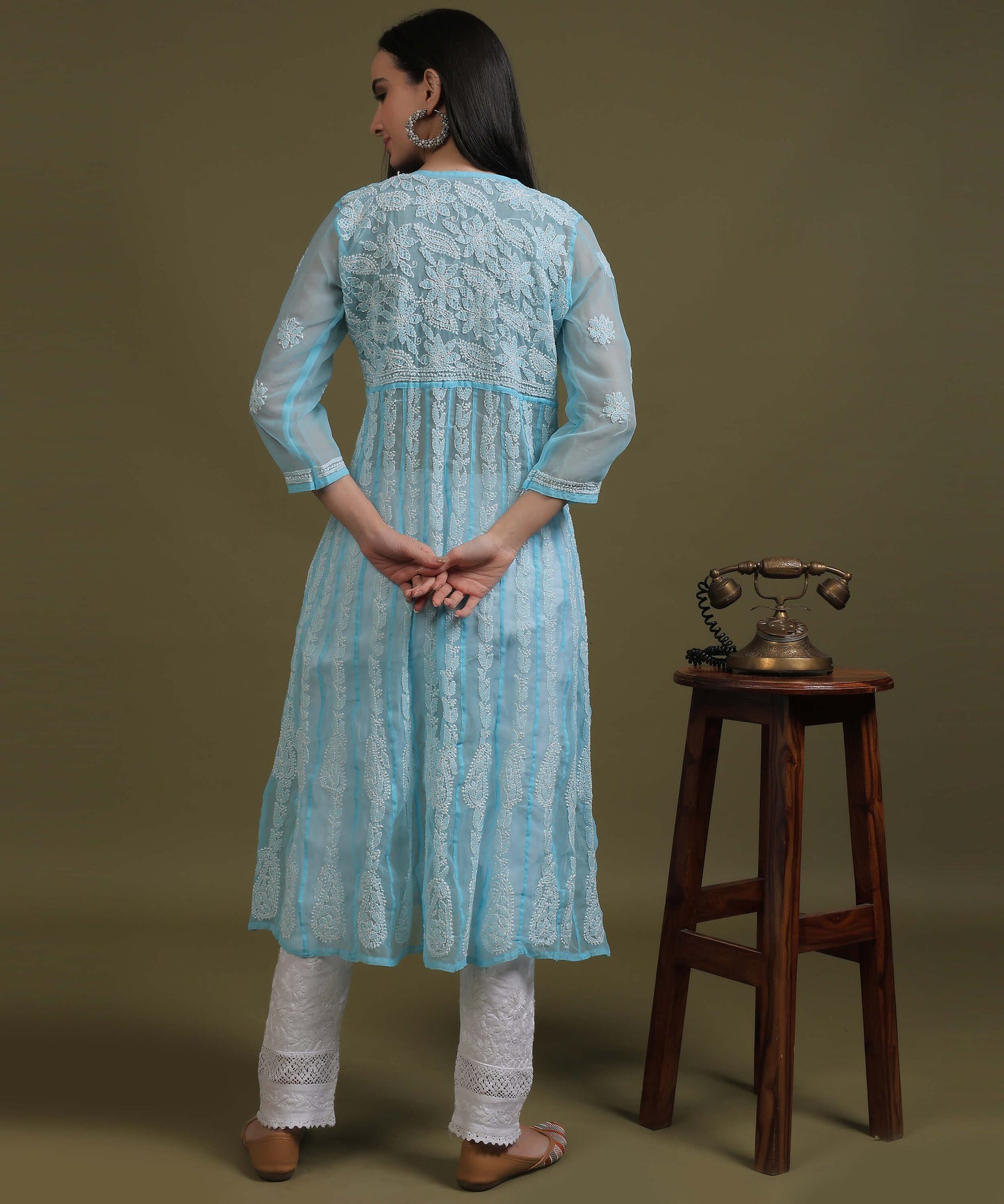 NEA Chikankari White Lycra Cigerette Pant WIth Laces