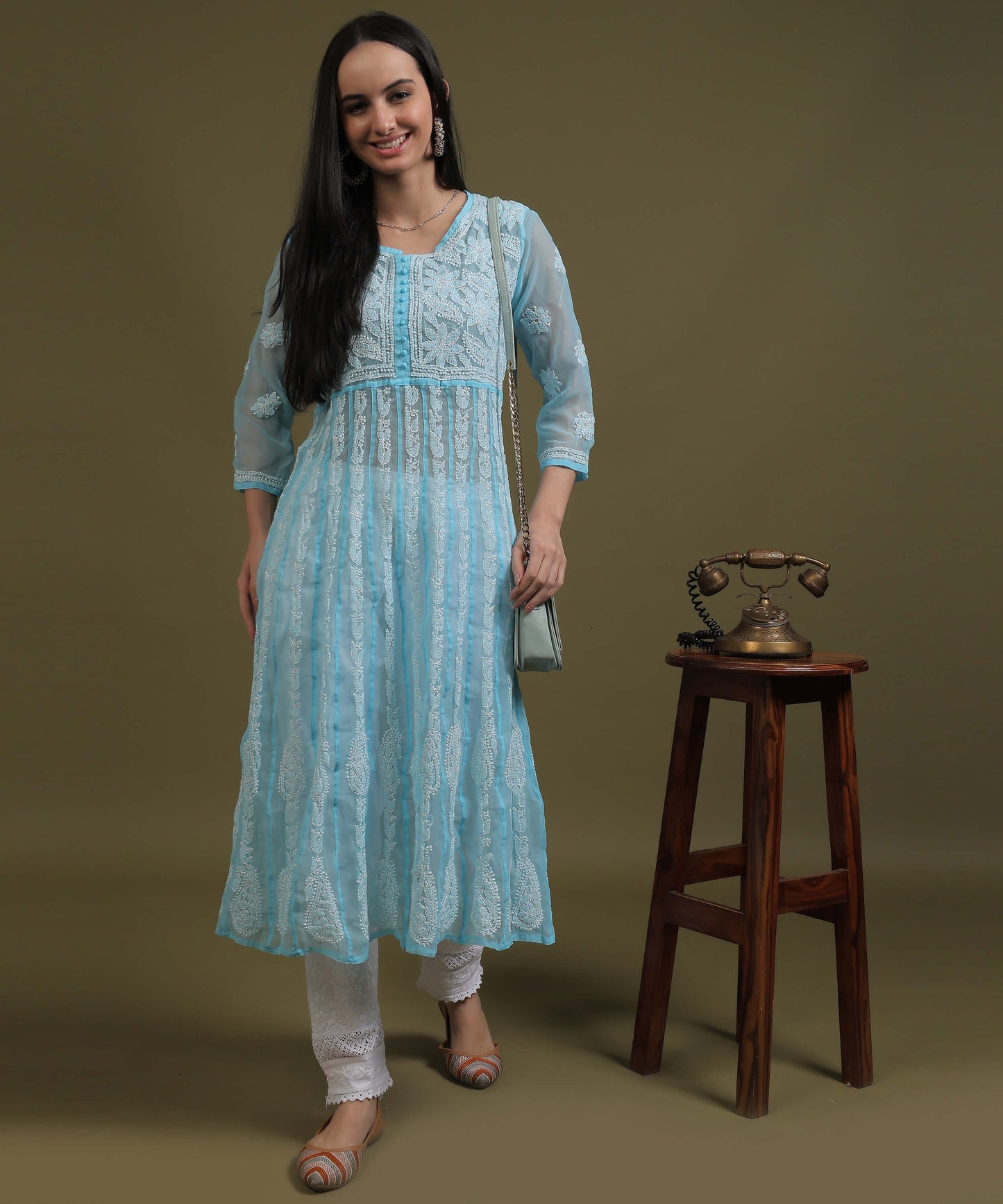 NEA Chikankari White Lycra Cigerette Pant WIth Laces