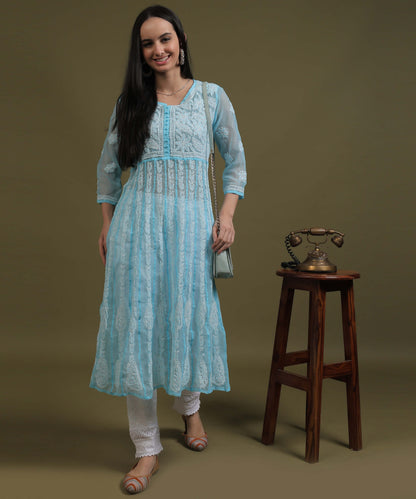 NEA Chikankari White Lycra Cigerette Pant WIth Laces