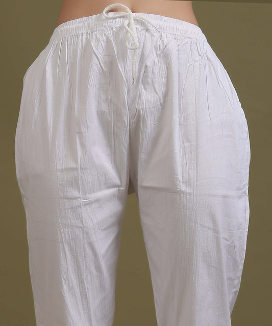 NEA Chikankari White Lycra Side Laces Cigerette Pant