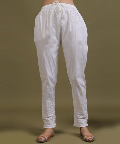 NEA Chikankari White Lycra Lace Cigerette Pant