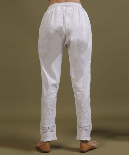 NEA Chikankari White Lycra Side Laces Cigerette Pant