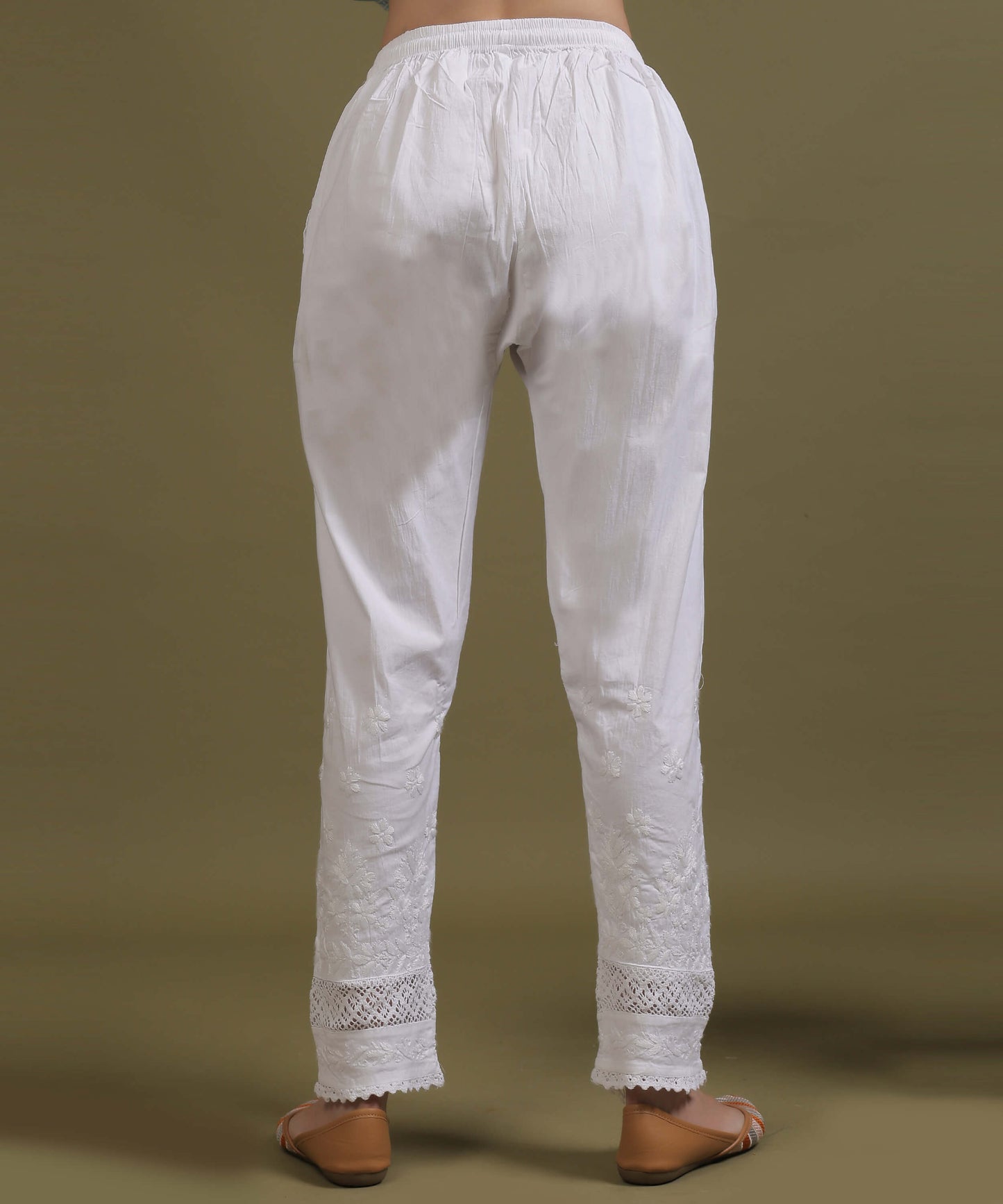 NEA Chikankari White Lycra Lace Cigerette Pant