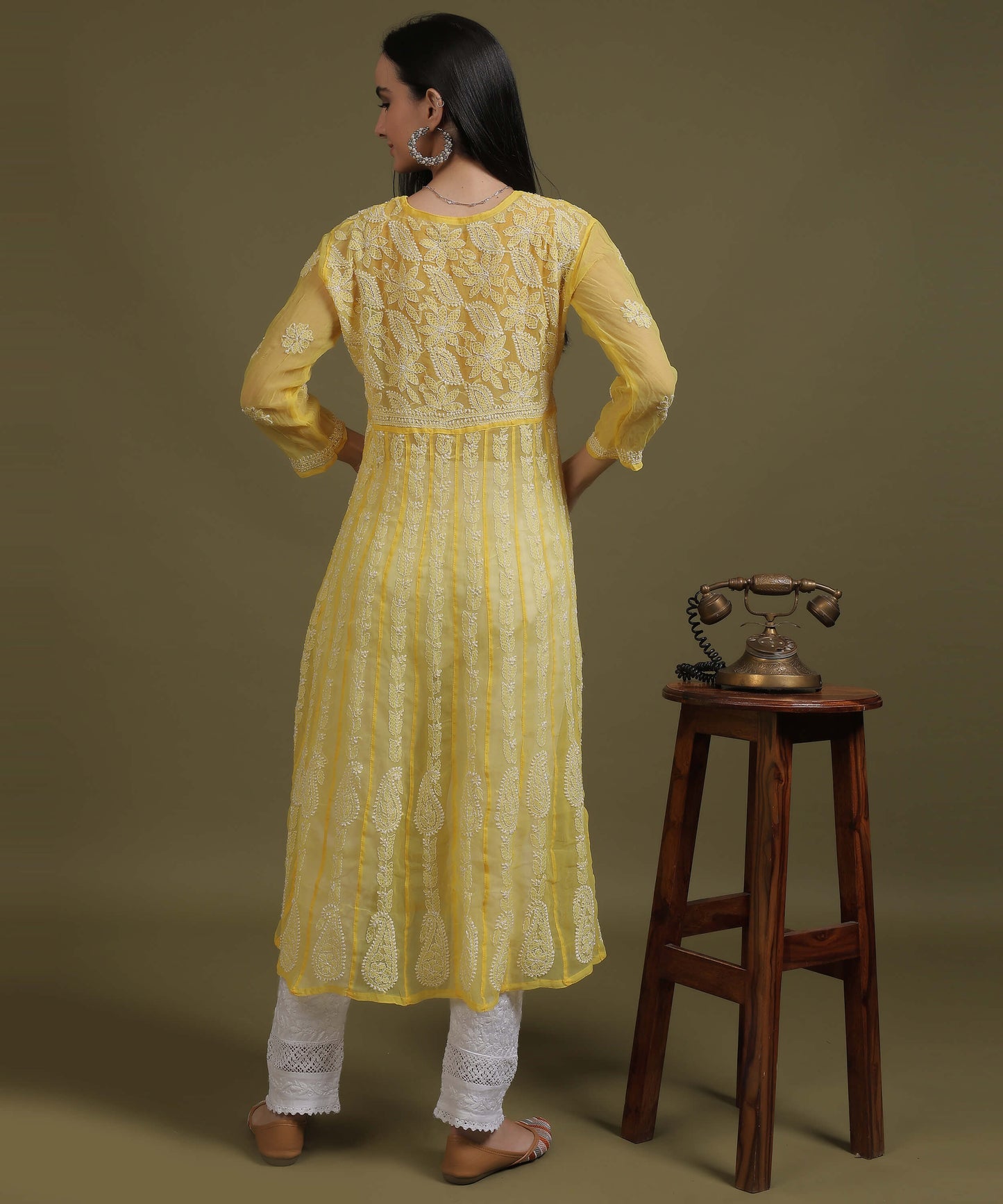 NEA Chikankari Yellow Georgette A-line Anarkali Gown With White Embroidery
