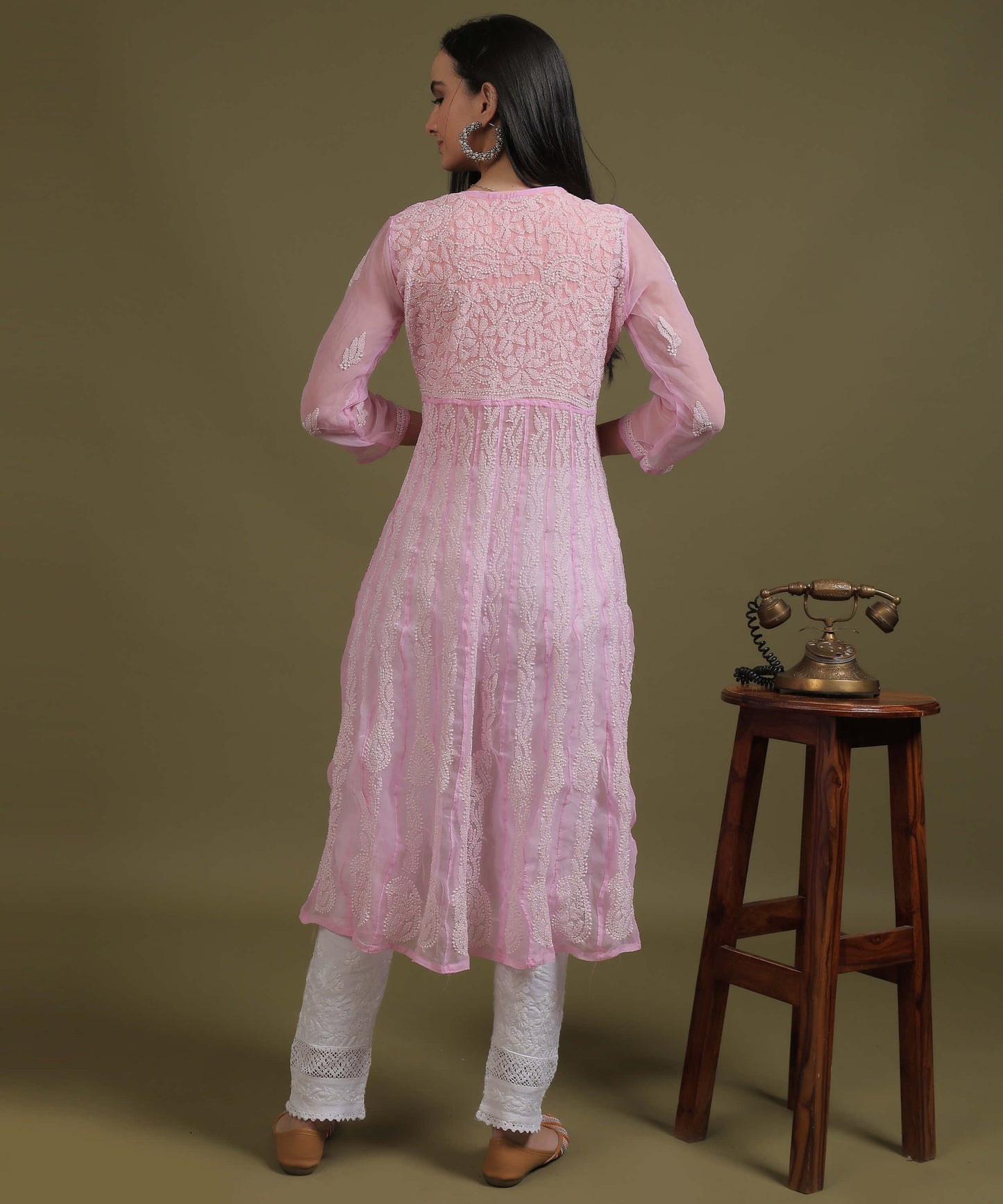 NEA Chikankari Pink Georgette A-line Anarkali Gown With White Embroidery