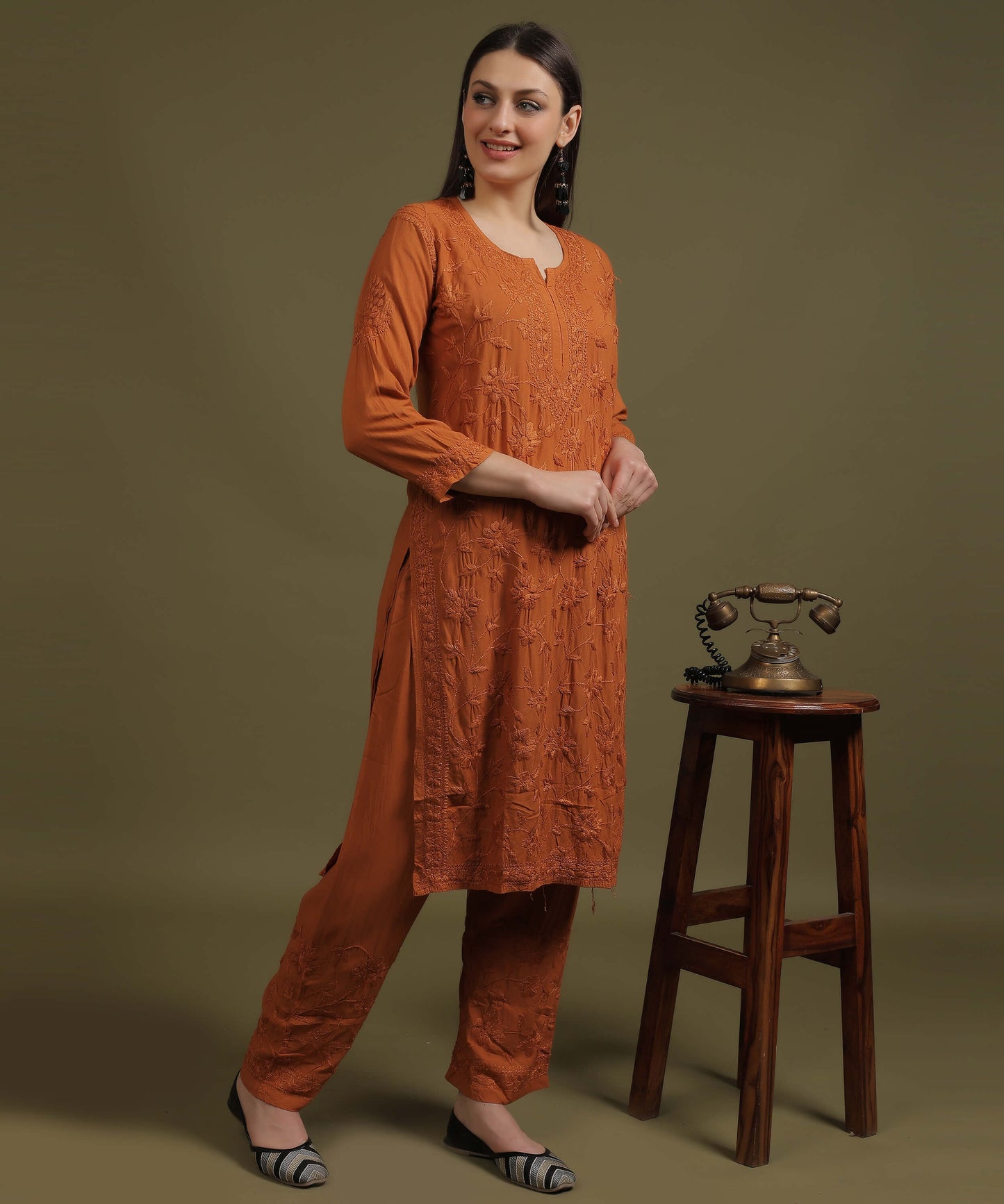 RUMI Rust Rayon Full Jaal Work Palazzo Set
