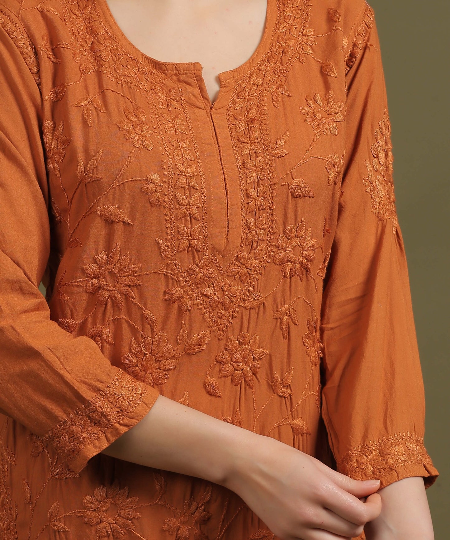 RUMI Rust Rayon Full Jaal Work Palazzo Set
