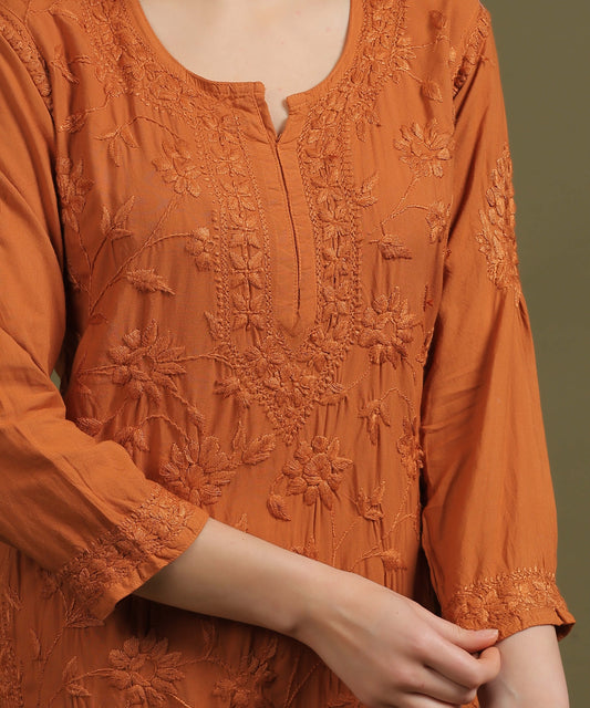 RUMI Rust Rayon Full Jaal Work Palazzo Set
