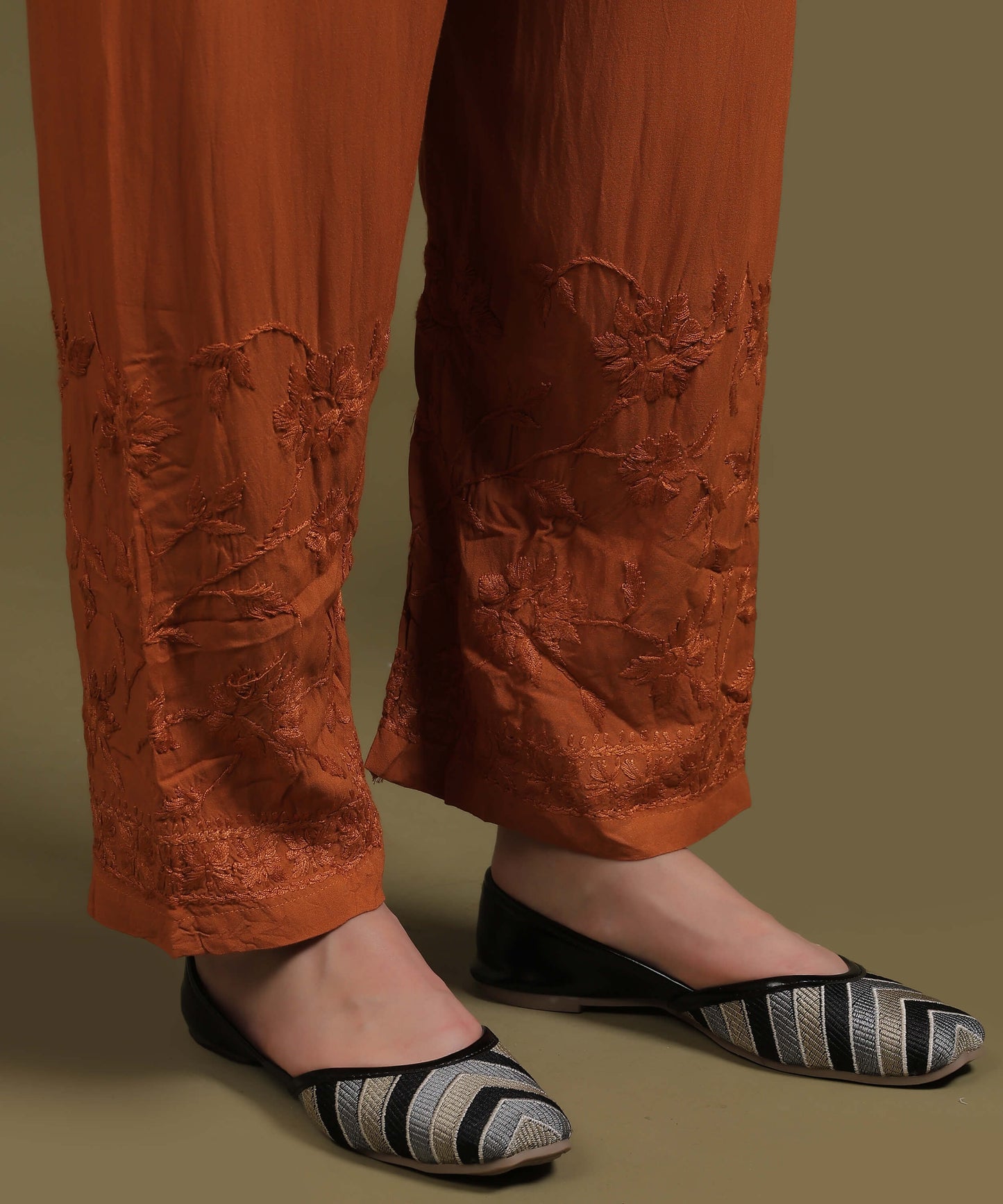 RUMI Rust Rayon Full Jaal Work Palazzo Set