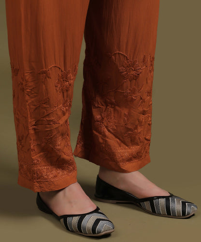RUMI Rust Rayon Full Jaal Work Palazzo Set