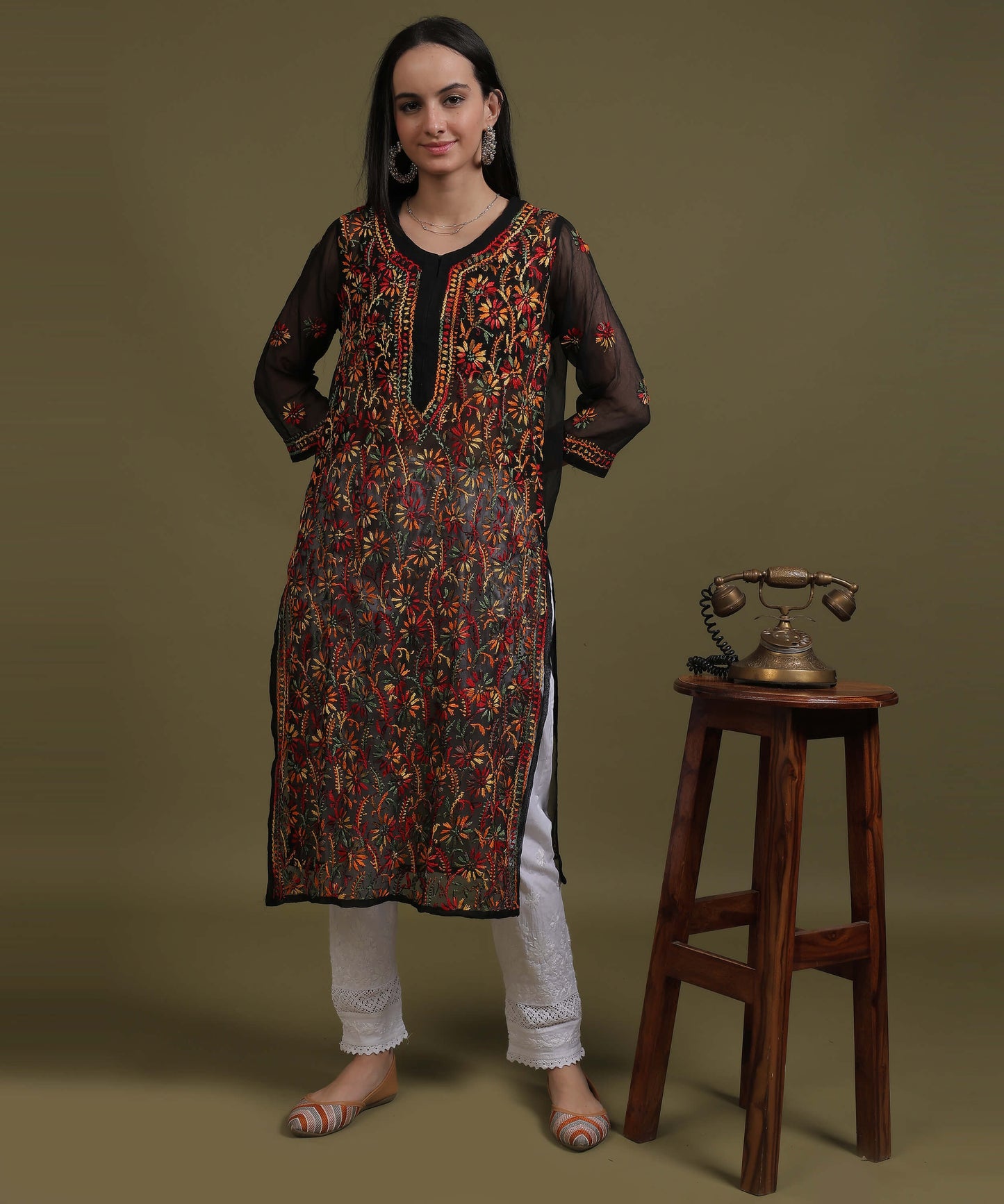 NEA Chikankari Multicolour Jaalwork Kurti