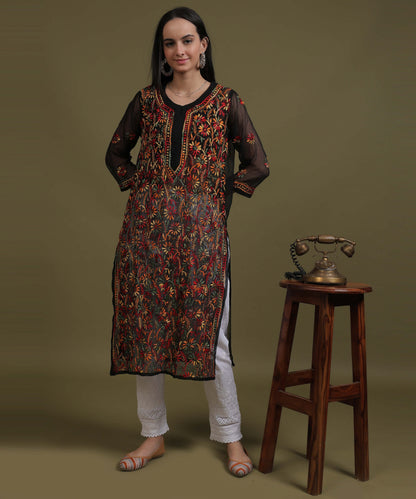 NEA Chikankari Multicolour Jaalwork Kurti