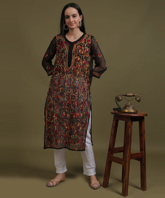 NEA Chikankari Multicolour Jaalwork Kurti