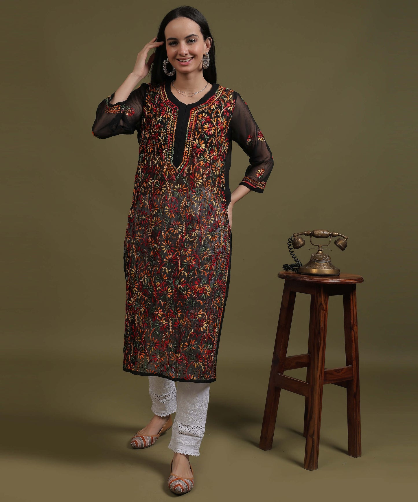 NEA Chikankari Multicolour Jaalwork Kurti