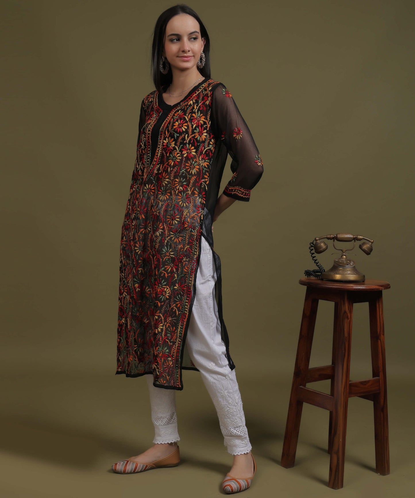 NEA Chikankari Multicolour Jaalwork Kurti