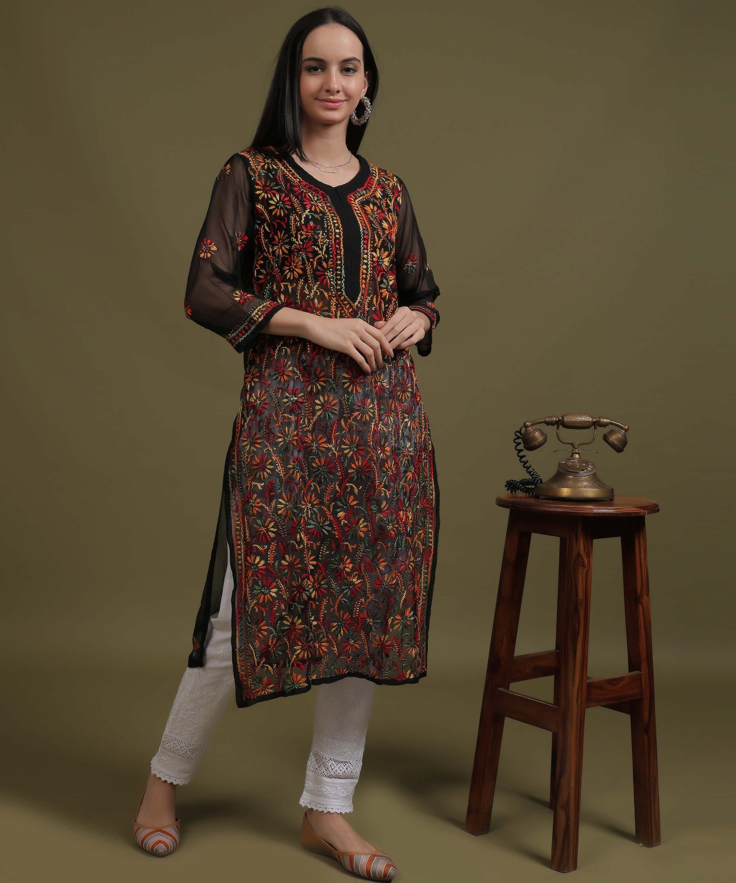 NEA Chikankari Multicolour Jaalwork Kurti