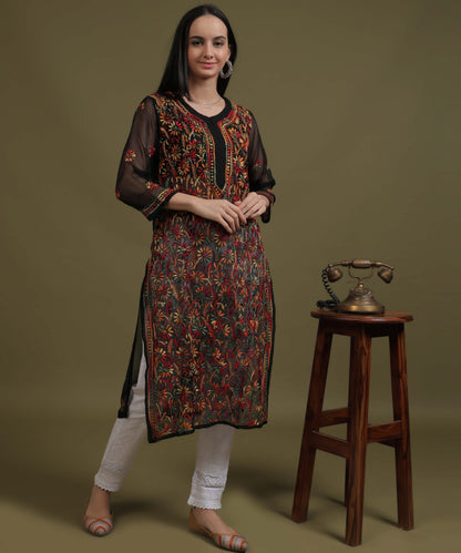 NEA Chikankari Multicolour Jaalwork Kurti