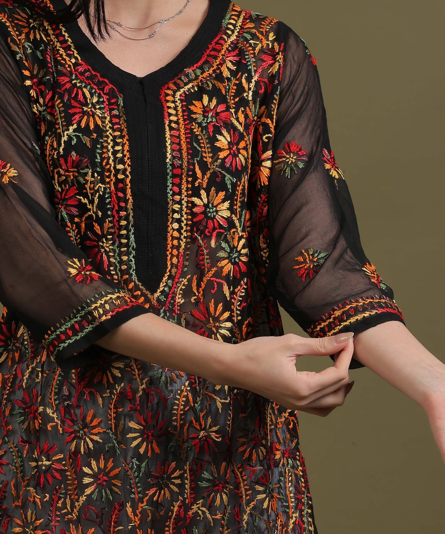 NEA Chikankari Multicolour Jaalwork Kurti