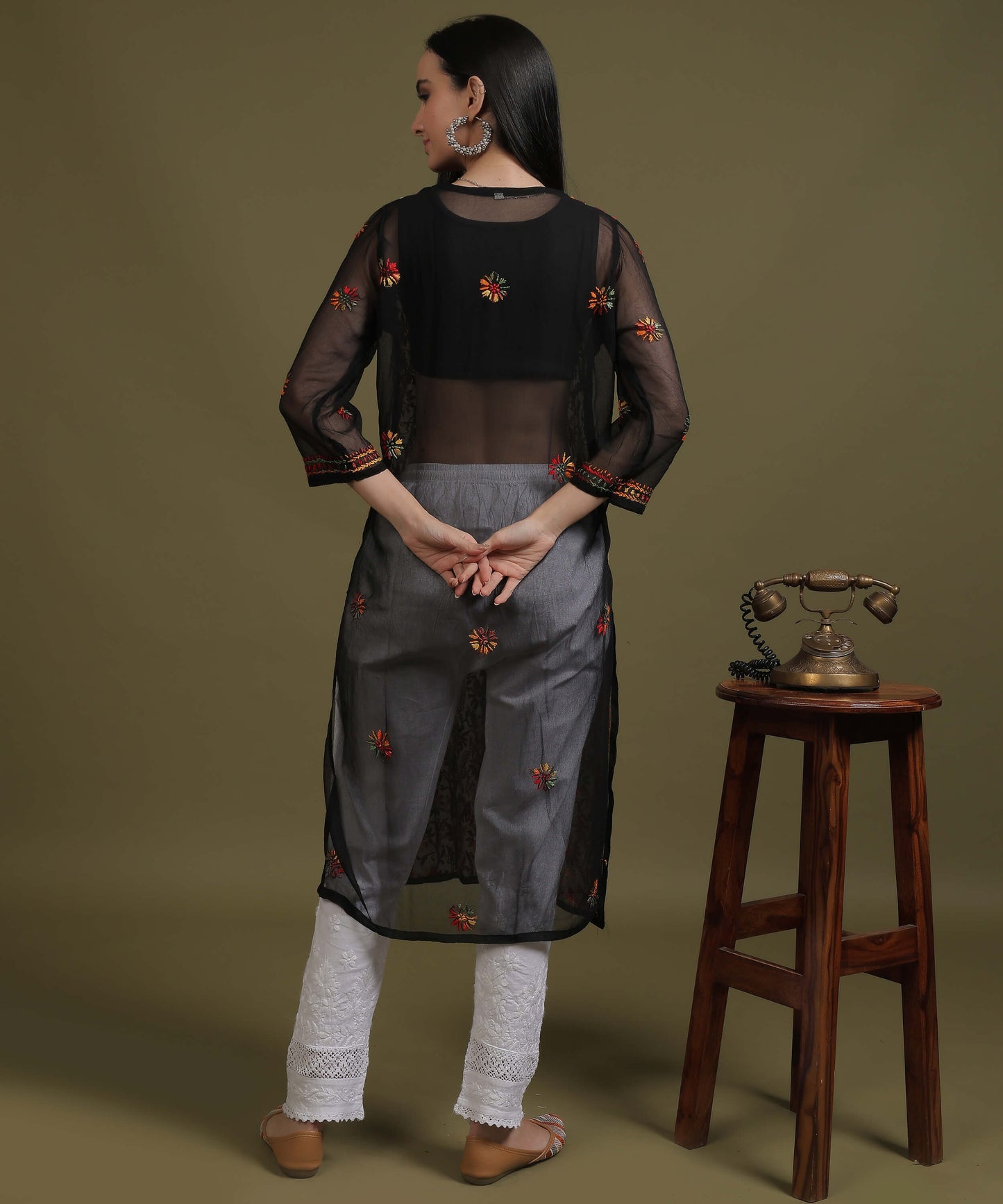 NEA Chikankari Multicolour Jaalwork Kurti