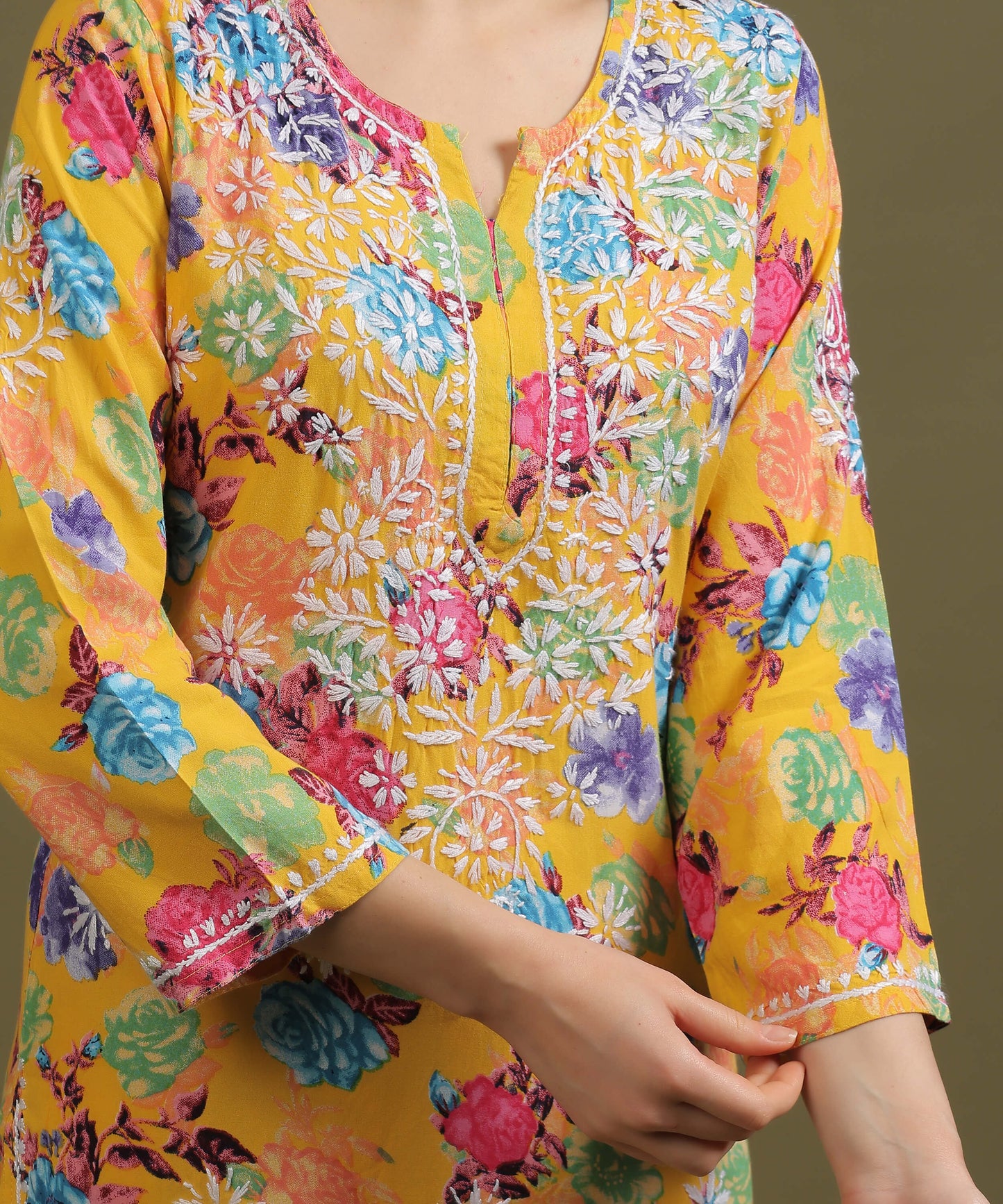 NEA Chikankari Rayon Printed Yellow Palzzo Set With White Embroidery