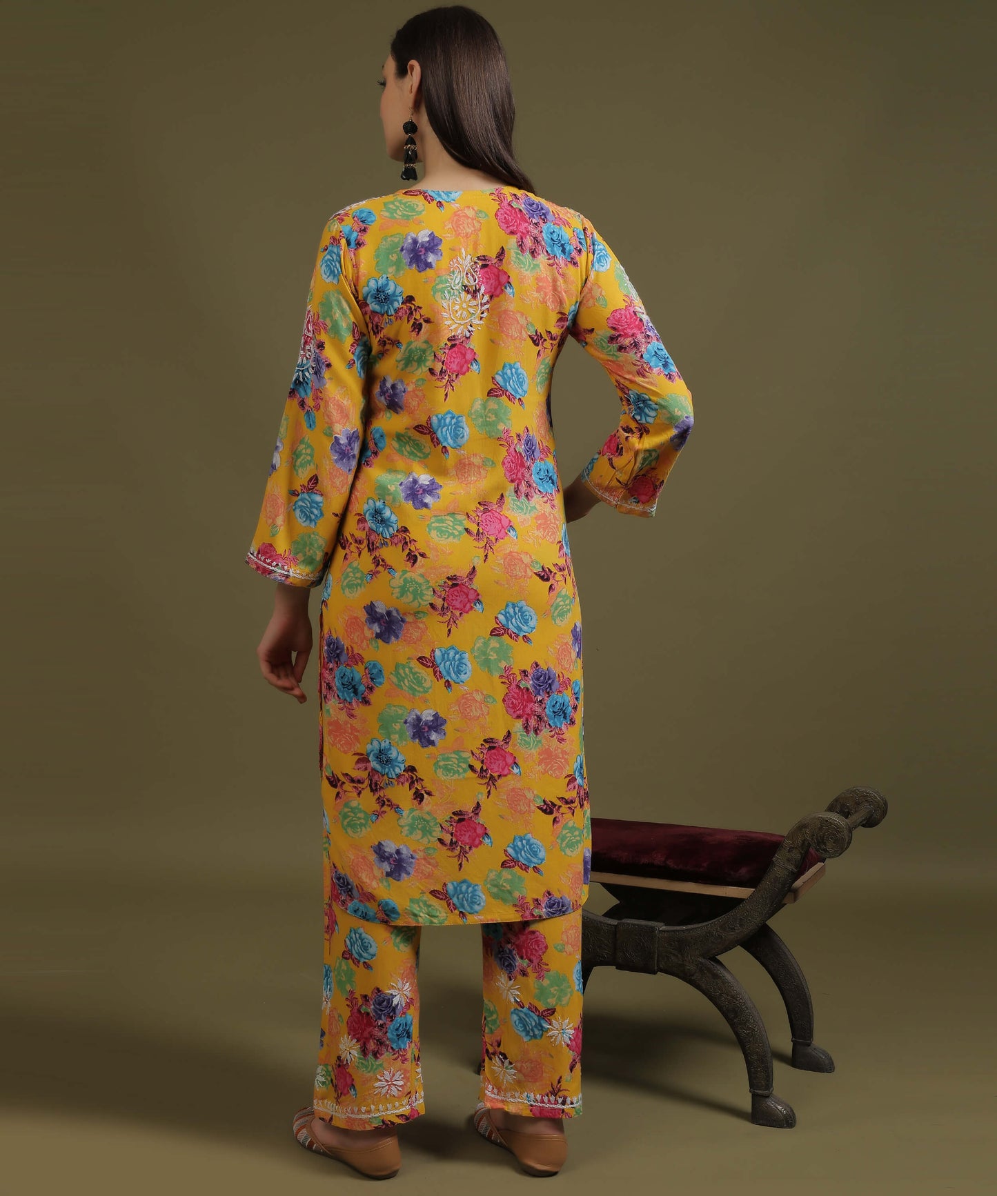 NEA Chikankari Rayon Printed Yellow Palzzo Set With White Embroidery