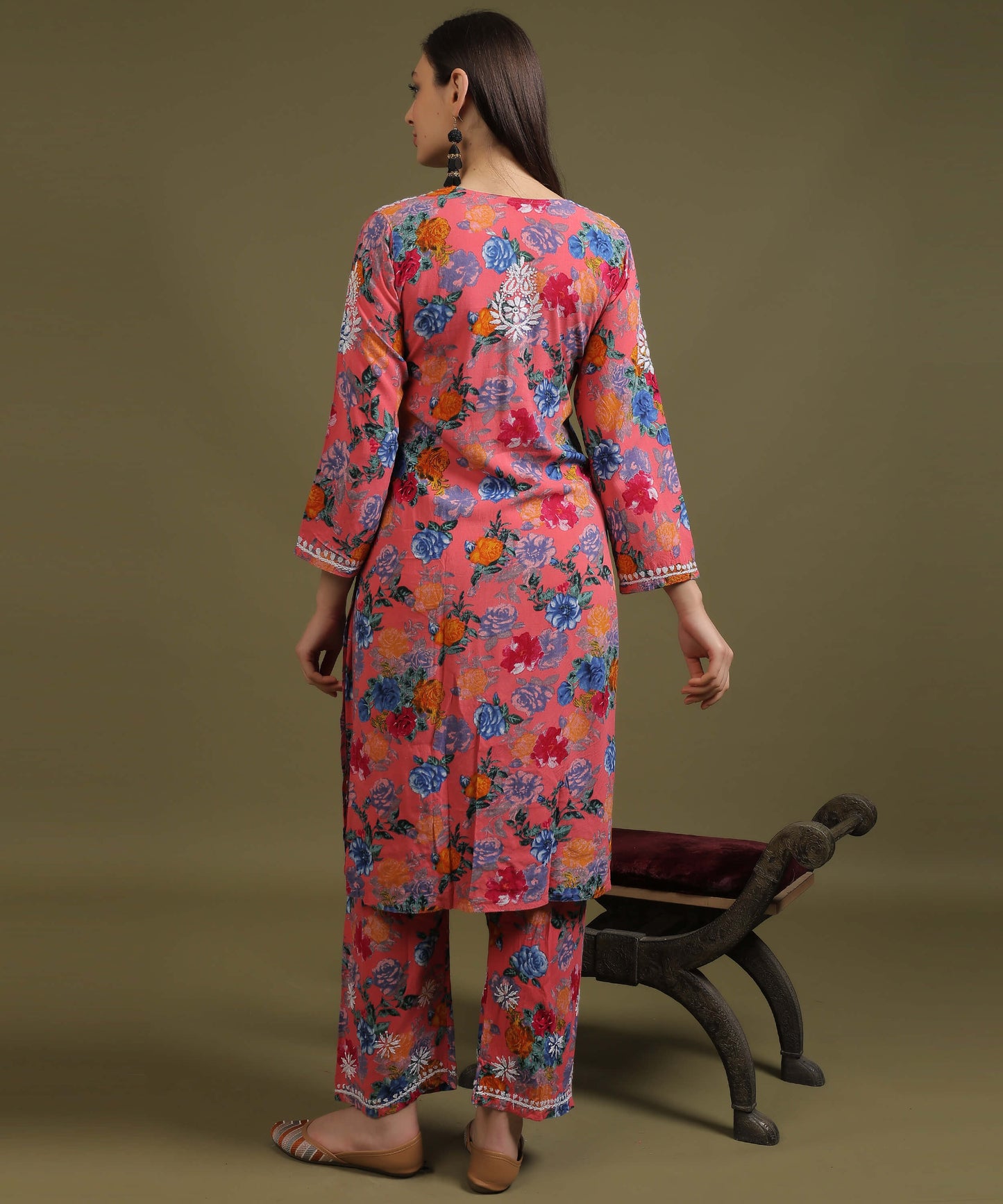 NEA Chikankari Rayon Printed Pink Palazo Set With White Embroidery
