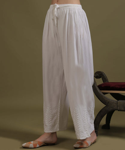 NEA Chikankari Plus Size White Rayon Palazzo