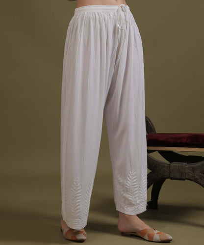 NEA Chikankari Plus Size White Rayon Palazzo