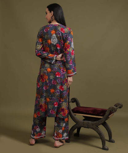 NEA Chikankari Rayon Printed Purple Palazzo Set With White Embroidery