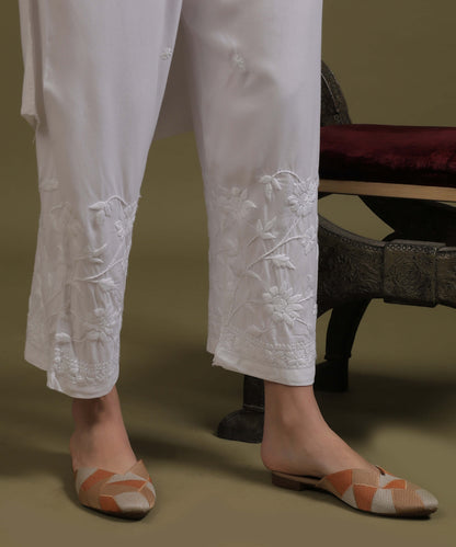 RUMI White Rayon Full Jaal Work Palazzo Set