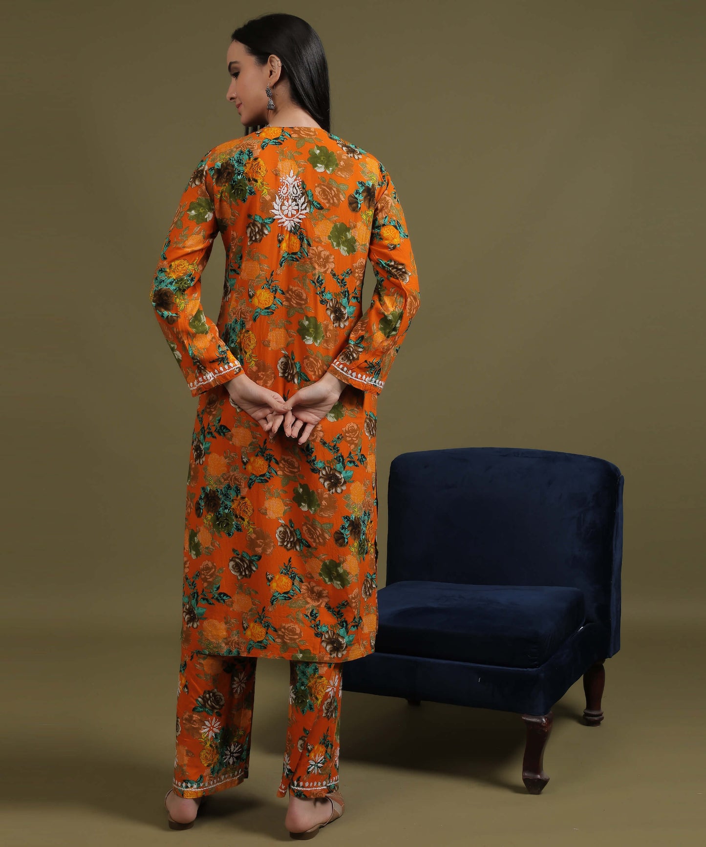 NEA Chikankari Rayon Printed Musturd Palazzo Set With White Embroidery